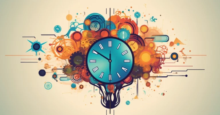 A clock in a cloud burst of color and creativity